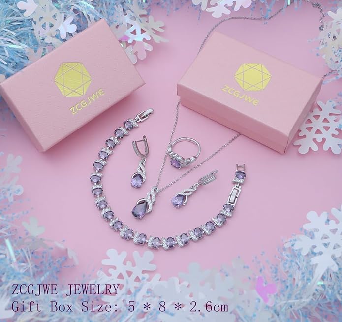 ZCGJWE Wedding Jewelry Set for Women Gem Necklace Earrings Bracelet Luxury Jewelry Set Birthday Valentine's Day Mother's Day Christmas Prom Jewelry Gift