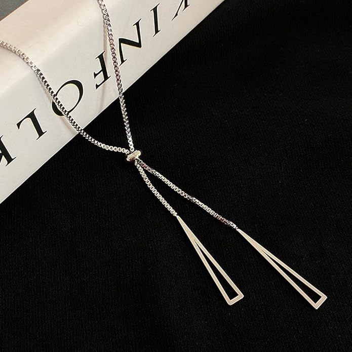 14K Gold Statement Y Necklace for Women,Dainty Double Triangle Pendant Necklace Long Link Chain Lariat Collar Necklace Minimalist Jewelry Gifts