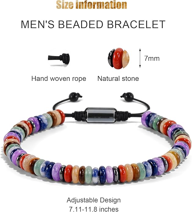 VIBILIA Healing Crystal Bracelets Beaded Bracelets for Men Women Natural Stone Adjustable Bracelets Unique Gifts for Father Son Grandfather Brother Friend