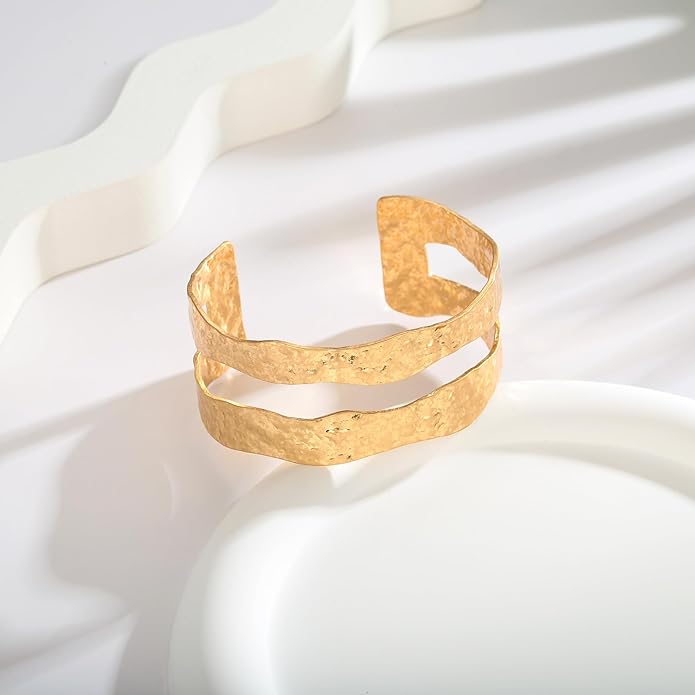 Gold Cuff Bracelet for Women Chunky Multi-layer Cross Wire Open Bracelet Hollow Wide Cuff Bracelets Adjustable Gold Open Cuff Bangle Bracelet