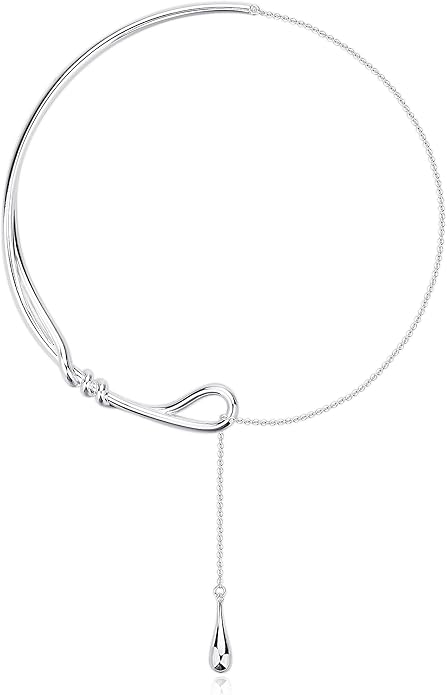 Chain Cuff Choker Necklaces for Women Silver Lariat Y Shaped Necklace Teardrop Slide Jewelry Gifts