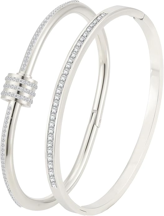 Silver Bangles for Women - Stainless Steel Love & Friendship Bracelet Set with Gift Box | Daily Wear & Party Jewelry
