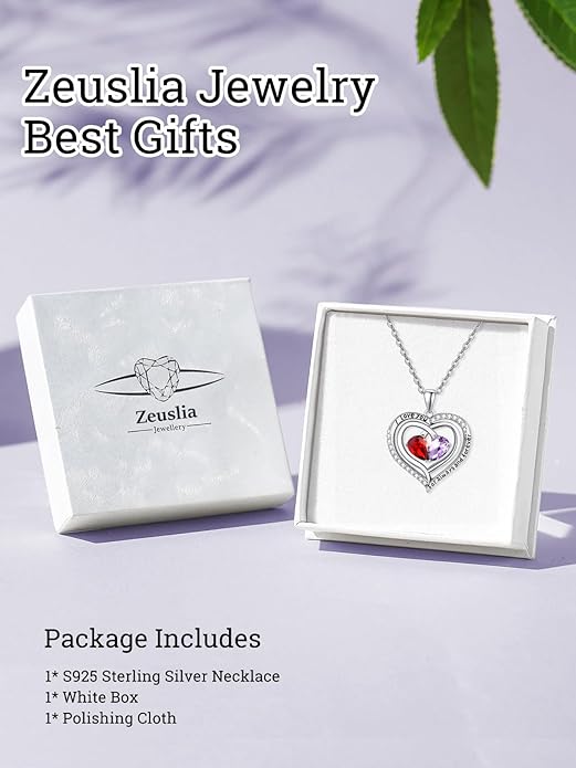 Zeuslia Double Birthstone Necklace Gifts for Wife - 925 Sterling Silver Sunflower/Rose/Crown Cross/Compass/Heart Pendant I Love You Necklace, Anniversary Birthday Gifts for Wife Girlfriend Mom Her