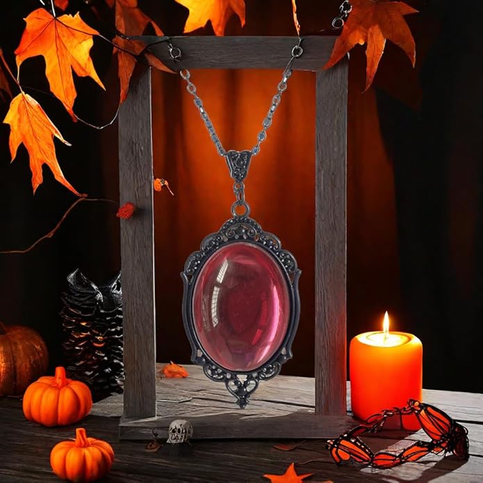 MIFYNN Gothic Stardust Crystal Cameo Necklace Red Purple Crystal Pendant Necklace Vintage Satan Demon Halloween Jewelry for Women