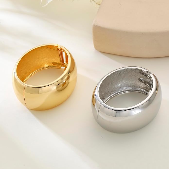 Bangle Bracelets for Women | 14K Gold Plated Trendy Wide Bracelets | Hinged Arm Cuff Bangles Chunky Bracelet for Women