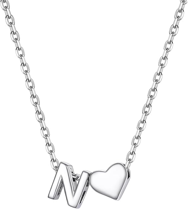 PROSILVER Initial Heart Necklace for Women, 925 Sterling Silver Tiny Heart Letter Necklace Siver, Gold Necklace, Come with Box