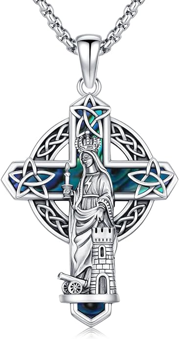 Midir&Etain Cross Necklace 925 Sterling Silver Celtic Christian Pendant Religious Protection Jewelry for Women Men