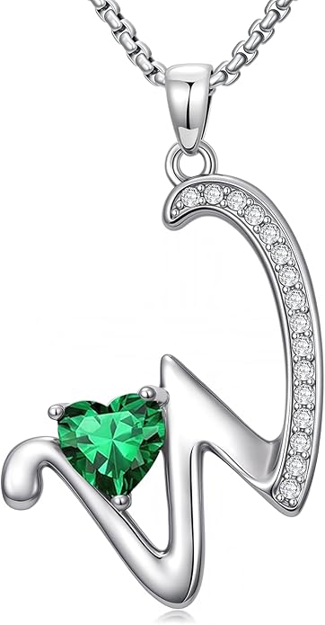 Christmas Gifts for Women Alphabet A to Z Initial Birthstone Pendant Necklaces for Women - 18k White Gold Plated Personalized Name Jewelry Valentine Mothers Day Birthday Gifts for Women Her Girlfriend