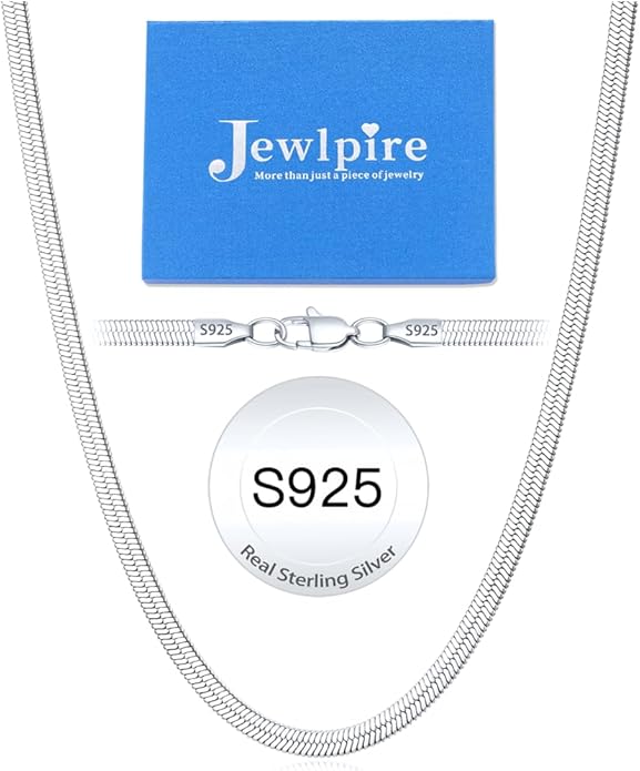 Jewlpire 925 Sterling Silver Herringbone Necklace for Women, 3mm 4mm 5mm Necklace for Women Herringbone Chain Necklaces Dainty Women's Chain Necklaces 16 18 20 22 24 Inch