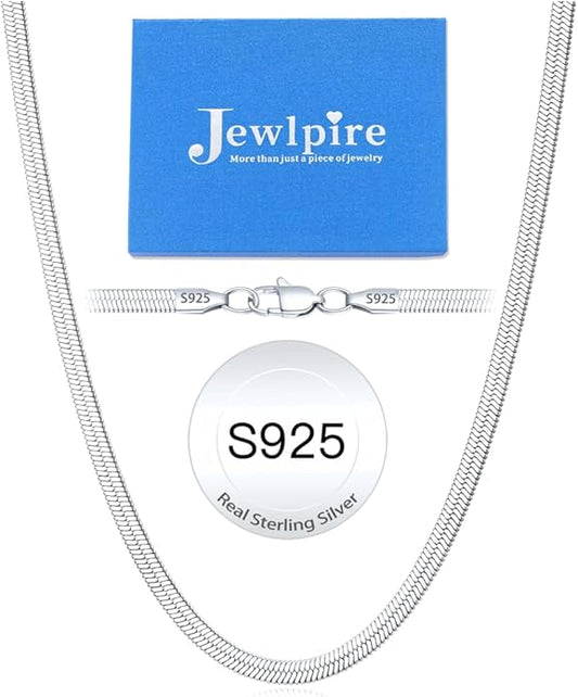 Jewlpire 925 Sterling Silver Herringbone Necklace for Women, 3mm 4mm 5mm Necklace for Women Herringbone Chain Necklaces Dainty Women's Chain Necklaces 16 18 20 22 24 Inch