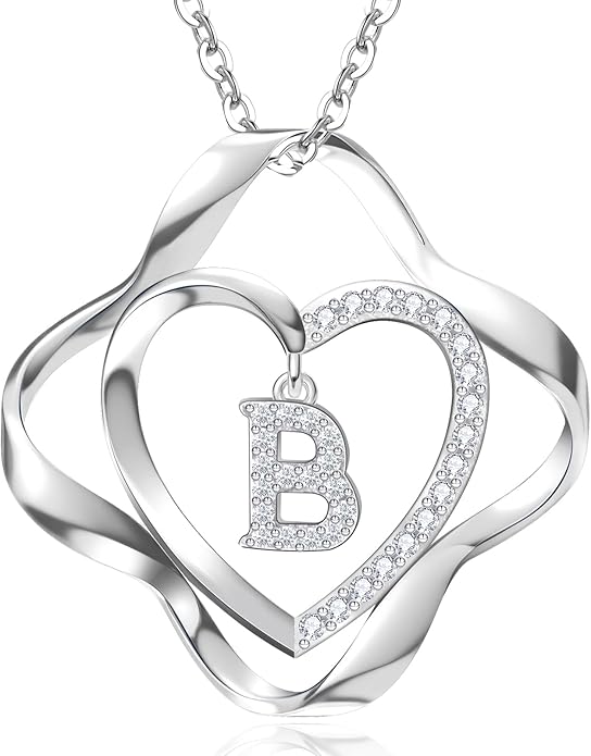 RIVIKO Love Knot Initial Necklace,925 Sterling Silver Letter Pendant Necklaces,Personalized Alphabet Jewelry Christmas Birthday Gifts for Women Wife Mom Friend