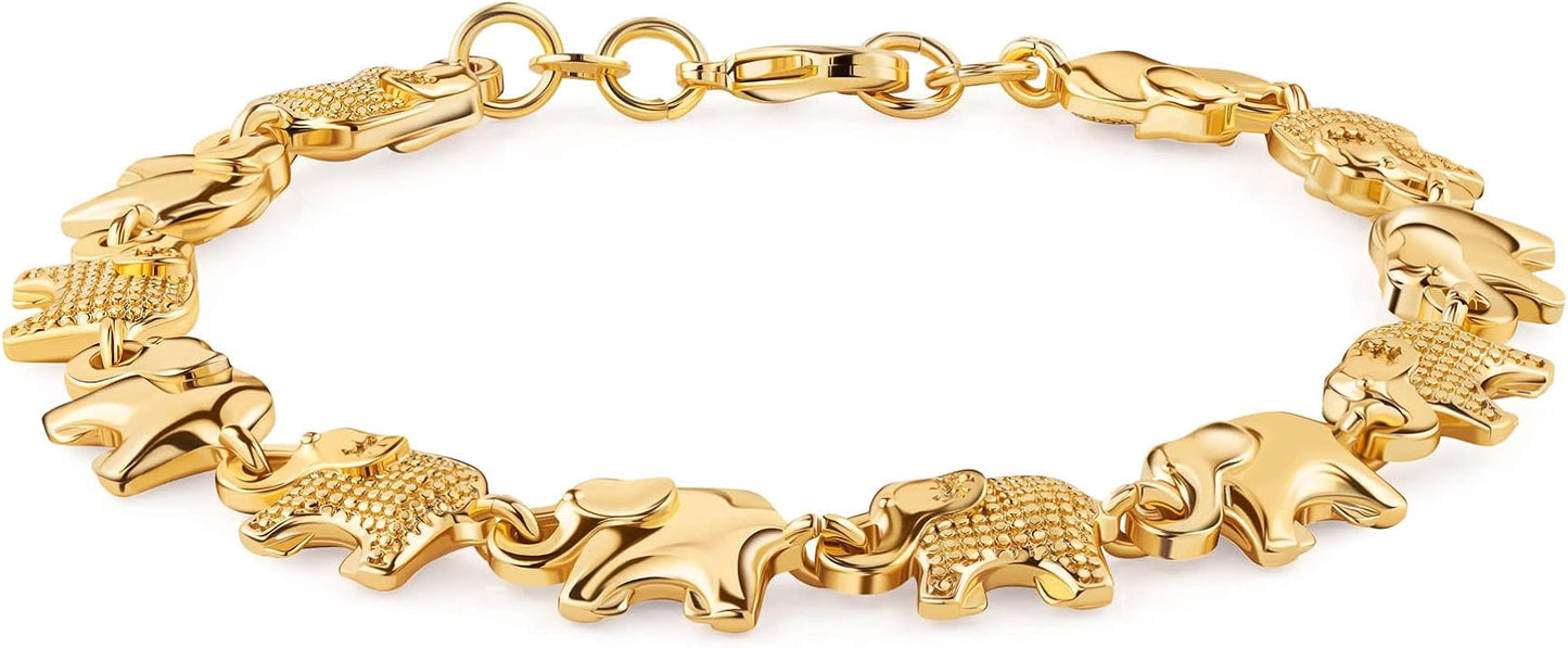 Barzel 18K Gold Plated Elephant Bracelet For Women 7.5 Inches - Made In Brazil