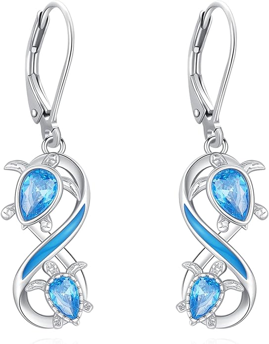 Sterling Silver Tree of Life/Flower/Bee/Animals/Cat/Hummingbird Dangle Earrings Moonstone Turquoise Drop Leverback Earrings Jewelry Gifts