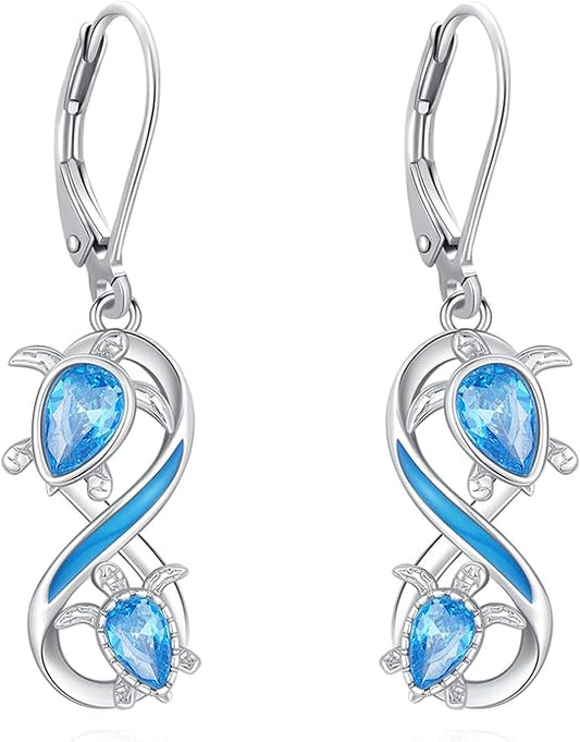 Sterling Silver Tree of Life/Flower/Bee/Animals/Cat/Hummingbird Dangle Earrings Moonstone Turquoise Drop Leverback Earrings Jewelry Gifts