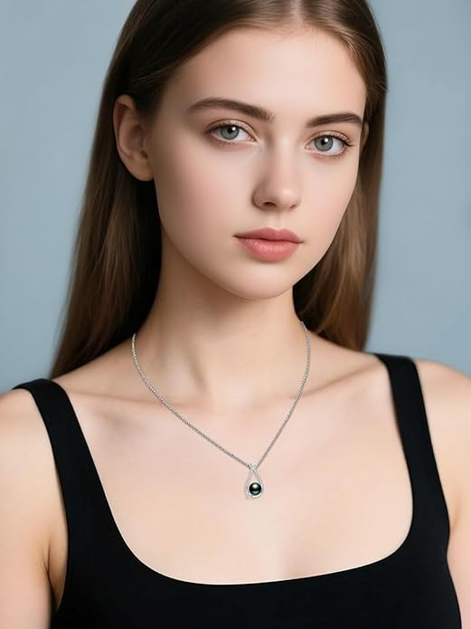 KANNSOAR Tahitian Black Pearl 18K White Gold Plated Sterling Silver Heart/Infinity/Four Leaf Clover Pendant Necklace Jewelry Gifts for Women Wife Mom Girlfriend Wedding Birthday Anniversary Christmas