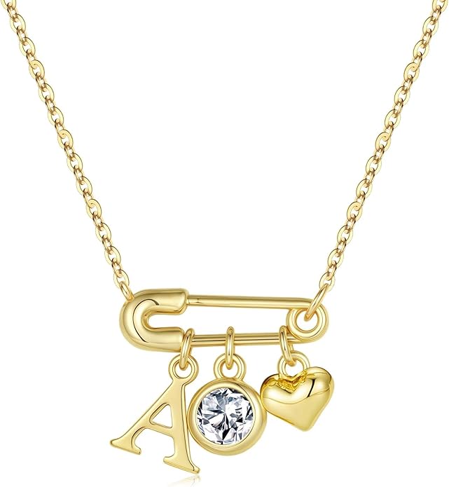 MONOOC Christmas Gifts for Women Girls - 14K-Gold-Plated Dainty Paperclip Heart Initial Necklace Birthstone Necklace Jewelry Birthday Gifts for Women Her Mom Friend Wife Sister