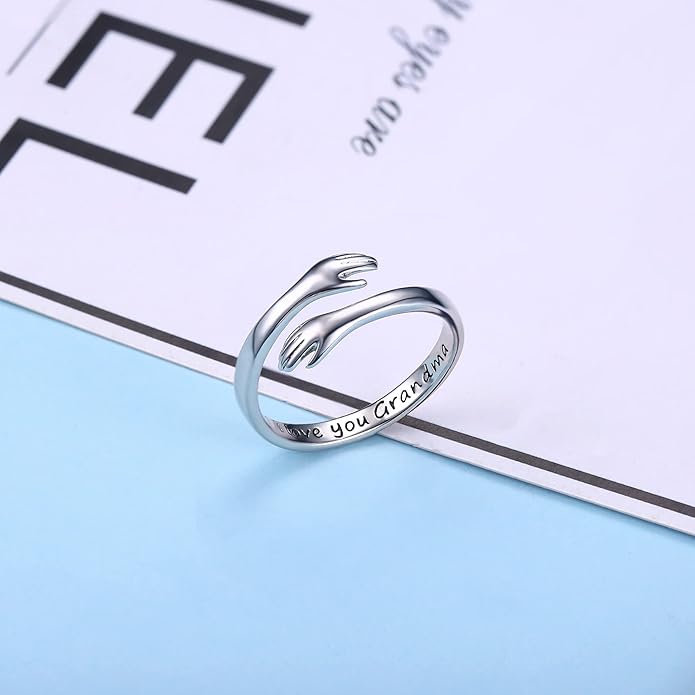 Yesteel Valentines Gifts for Kids Teen Girls - S925 Sterling Silver Hug Ring for Teen Girls Women, Adjustable Ring Jewelry Mothers Day Birthday Gifts for Daughters Mom Sister Wife Friends Grandma
