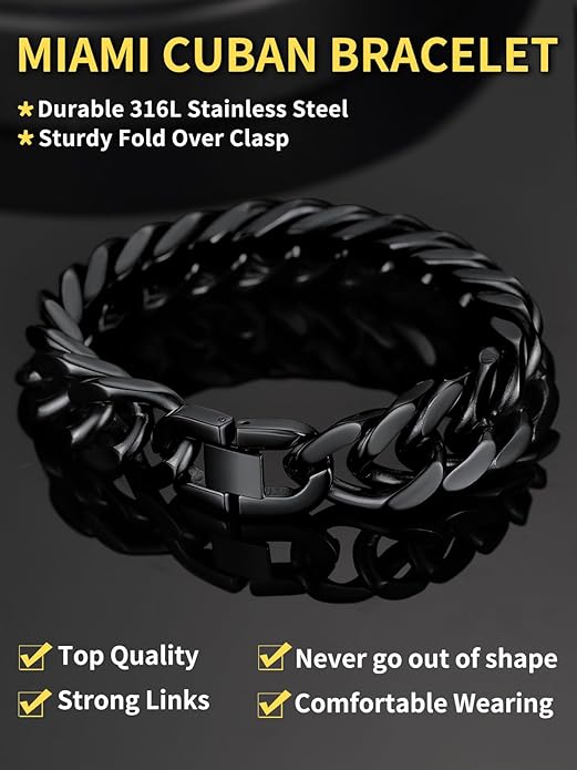ChainsHouse Stainless Steel Cuban Link Bracelet, 8mm/12mm/17mm Width, 7.5"/8.3"/9", 18K Gold Plated Chain Wrist Bracelets for Men Women, Send Gift Box