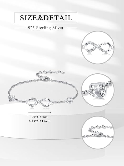 Dorunmo Infinity Bracelet Mom Bracelet 925 Sterling Silver 14K Gold Plated Infinity Heart Anklet for Women Christmas Jewelry Gifts for Wife Mom Daughter