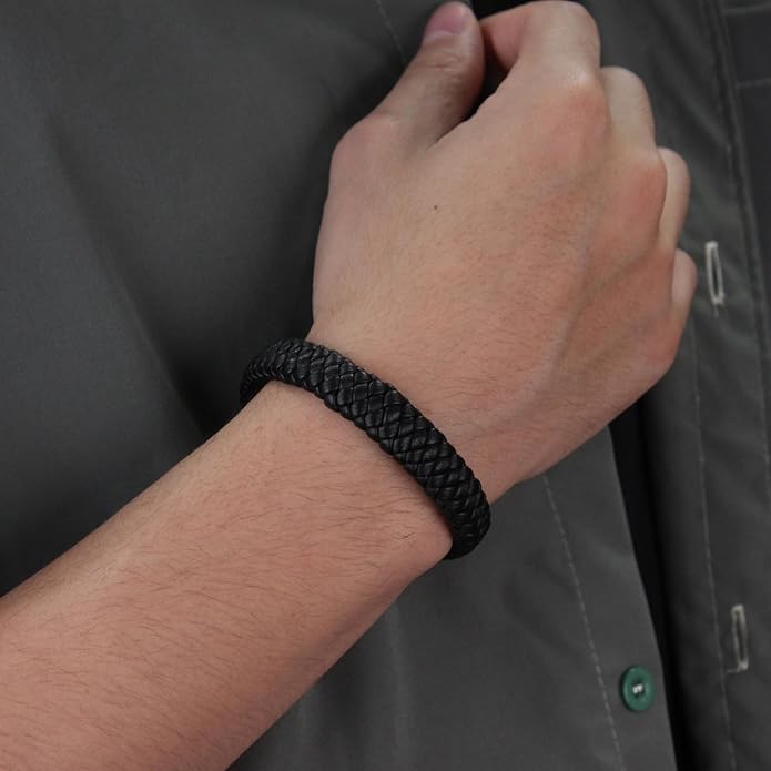 Italian Handmade Genuine Leather Bracelets for Men Stainless Steel Clip, Men's Casual Genuine Multi-layer Cuff Bracelet, Bracelet Gift for Real Men