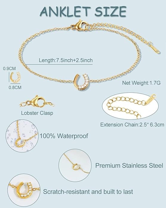Gold Ankle Bracelets for Women Waterproof - 18K Gold Plated Stainless Steel Dainty Heart Anklets, Non Tarnish Meaningful Gifts for Her Sister Best Friend or Yourself