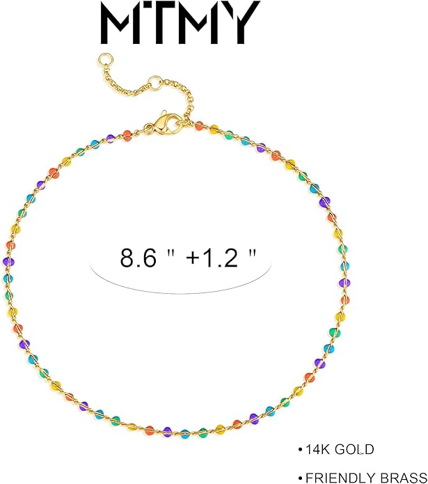 MTMY Gold Anklets for Women 14K Gold Plated Tiny Bead Anklet Colorful Tassel Foot Chain Dainty Adjustable Cute Summer Beach Boho Anklets Jewelry Gift