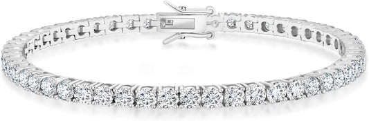 KRKC Tennis Bracelet for Women 14K White Gold Plated, AAAAA+ Classic Cubic Zirconia Bracelet with 2mm-5mm Width, Durable Gold Bracelets Jewelry Christmas Gift, Size 6.5-8 Inches Hypoallergenic