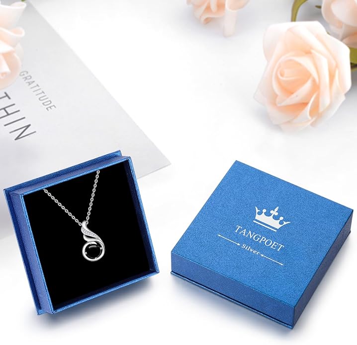 TANGPOET Birthstone Gemstone Necklaces for Women 925 Sterling Silver Dainty Pendant Jewelry Valentines Mothers Day Christmas Birthday Gifts for Mom Girlfriend Wife Daughter