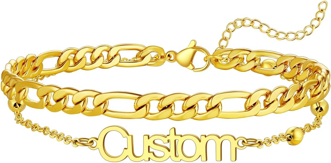 U7 Custom Layered Ankle Bracelets for Women Stainless Steel Bead/Cuban/Figaro/Rope/Wheat Chain Anklet Waterproof Anklet Jewelry for Beach Vacation