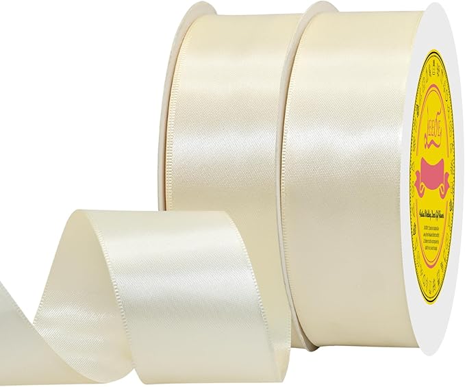 LEEQE 100 Yards Ivory Satin Ribbon Polyester Ribbon for Gift Wrapping Very Suitable for Weddings Party Hair Bow Invitation Decorations and More（1-1/2 inch X 50Yards X 2 Roll）