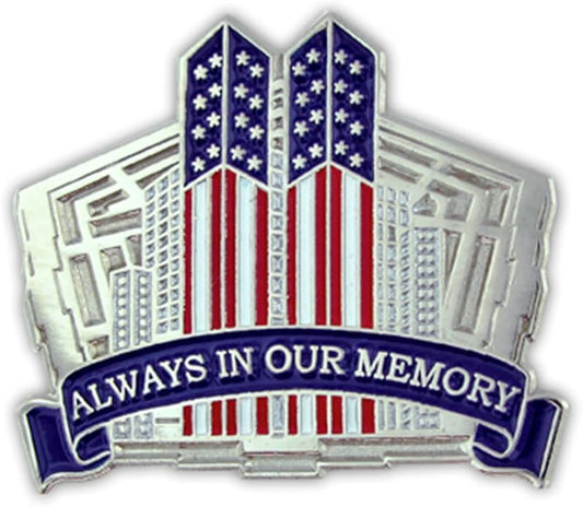 PinMart's 9/11 September 11th Patriotic Twin Towers Lapel Pin – 9/11 Memorabilia and Pentagon Remembrance – Commemorative Enamel Pins for Veterans, Events, Backpacks, Hats - Single or Bulk Packs