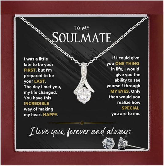 To My Soulmate Necklace For Women, Soul Mate Jewelry for Women, Future Wife Gifts, To My Wife Necklace from Husband, Gifts for Girlfriend, Pendant With Message Card