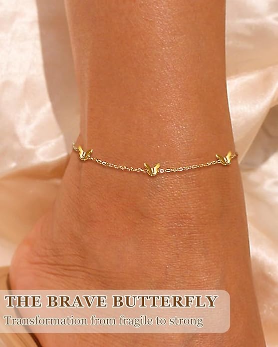 Gold Ankle Bracelets for Women Waterproof - 18K Gold Plated Stainless Steel Dainty Heart Anklets, Non Tarnish Meaningful Gifts for Her Sister Best Friend or Yourself
