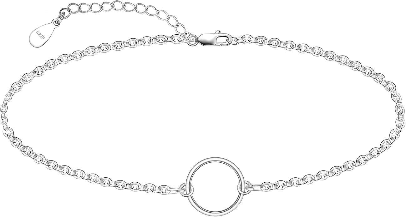 CHIC & ARTSY 925 Sterling Silver Ankle Bracelet Multilayer Anklets for Women Satellite, Star, Cross, Circle, Butterfly, Teardrop, Oval Disk Layered Anklet Beach Jewelry