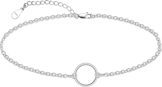 CHIC & ARTSY 925 Sterling Silver Ankle Bracelet Multilayer Anklets for Women Satellite, Star, Cross, Circle, Butterfly, Teardrop, Oval Disk Layered Anklet Beach Jewelry