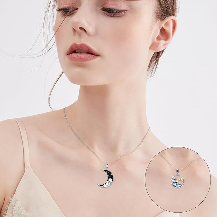 JBAERD Couples BFF Matching Necklaces 925 Sterling Silver Cross/Yin Yang/Sun Moon/Mountain Wave Pendant Necklace Anniversary Birthday Gifts