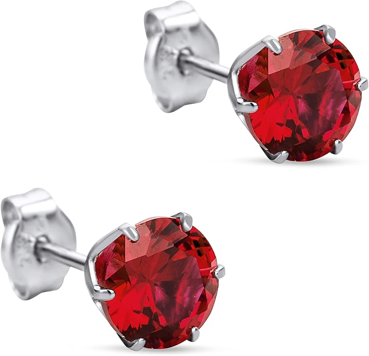 Round 14K Gold Earrings for Women in Solid 14K White Gold 585/14K Yellow Gold 585 with Ruby/Sapphire/Zirconia/Emerald Gemstones, Stud Earrings For Women,Women's Jewelry Delivered in Jewelry Box