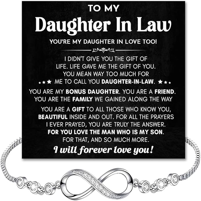 To My Beautiful Daughter In Law Bracelet From Mother-In-Law, Daughter In Law Birthday Gifts, Infinity Star Heart Bracelet For Her With Heartfelt Message Card & Elegant Box, Bonus Daughters Bracelets