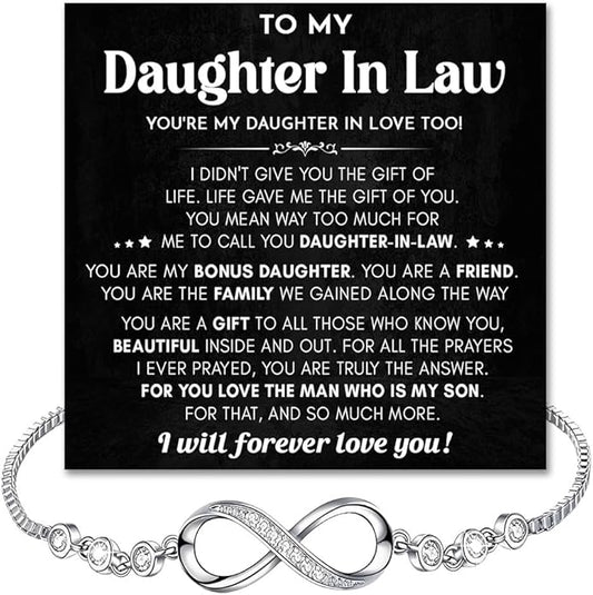 To My Beautiful Daughter In Law Bracelet From Mother-In-Law, Daughter In Law Birthday Gifts, Infinity Star Heart Bracelet For Her With Heartfelt Message Card & Elegant Box, Bonus Daughters Bracelets