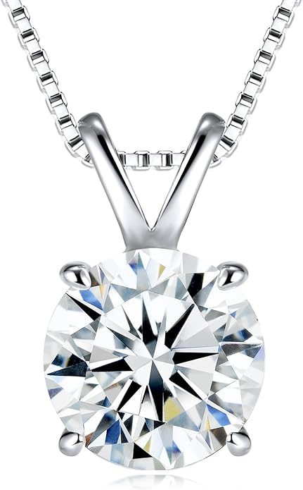 Moissanite Solitaire Necklace for Women, 1-3 Carat Lab Grown Diamond Pendant Jewelry D Color VVS1, S925 Sterling Silver with Gold Plating, 18+2” Silver Chain, Heart Engraving Gift for Wife Girlfriend Mom Yourself on Anniversary Birthday Wedding