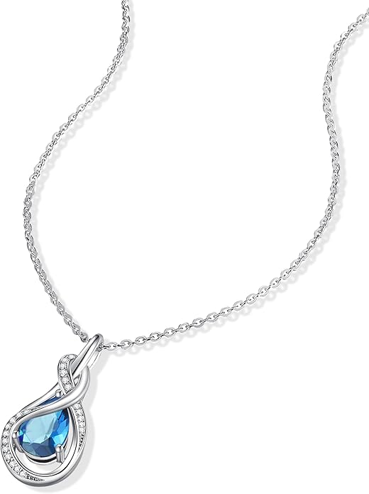 FANCIME TimelessTie Birthstone Necklace for Women White Gold Plated Sterling Silver Ribbon Design Jewelry Knot Pendant Fine Jewelry Gemstone Birthday Graduation Anniversary Christmas Gifts for Women Wife Mother Her
