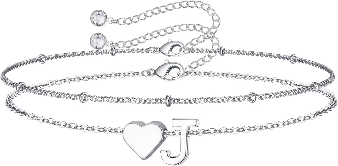 M MOOHAM Christmas Gifts for Grandkids Teens Girls -14K-Gold-Plated Heart Initial Bracelets for Women Girl Dainty Gold Bracelets Birthday Gift Stocking Stuffers for Women Teenage Girls Kids Gifts