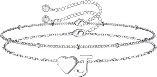 M MOOHAM Christmas Gifts for Grandkids Teens Girls -14K-Gold-Plated Heart Initial Bracelets for Women Girl Dainty Gold Bracelets Birthday Gift Stocking Stuffers for Women Teenage Girls Kids Gifts