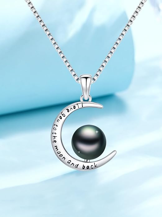 KANNSOAR Tahitian Black Pearl Pendant Necklace AAAA 18K White Gold Plated 925 Sterling Silver Black Pearl Jewelry Gift for Women Mother Wife Her for Anniversary Christmas Birthday