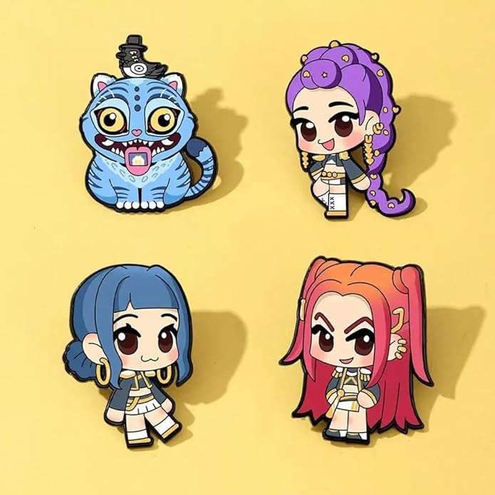 4PCS Dark Fantasy Demon Movie Hunters Themed Brooch Demon Hunters 3.5CM×2.8CM Butterfly Clasp Fastening Personalized Character-Inspired Accessory