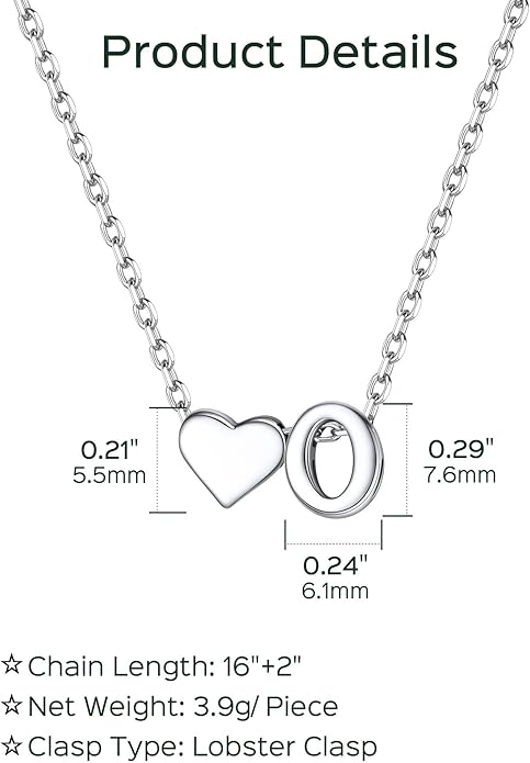 ChicSilver 925 Sterling Silver Heart Initial Necklaces for Women -Dainty Personalized Heart Pendant Letter Alphabet Necklace for Women