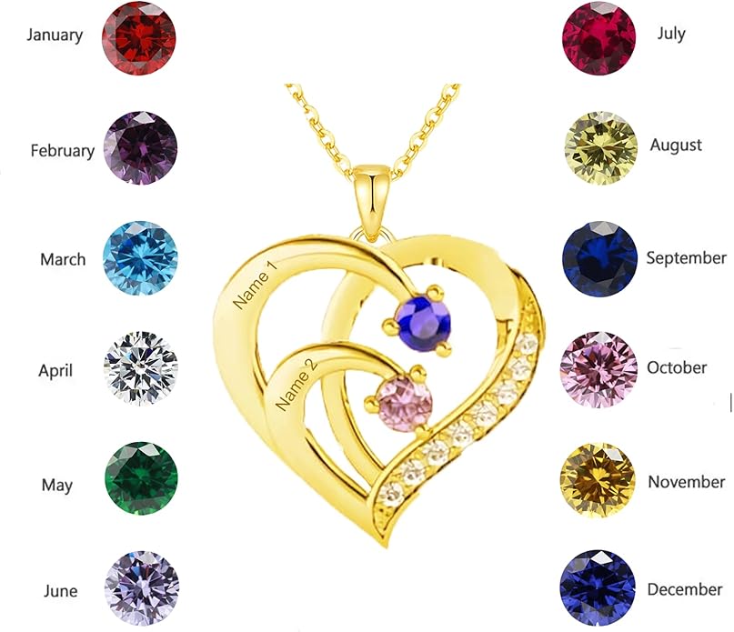 10K 14K 18K Personalized Solid Gold Nautral Diamond Mom Necklace with 1-5 Birthstones for Women Mom Wife,Custom Mother Birthstone Necklace Engraved Name Jewelry Gift for Mothers Day Birthday