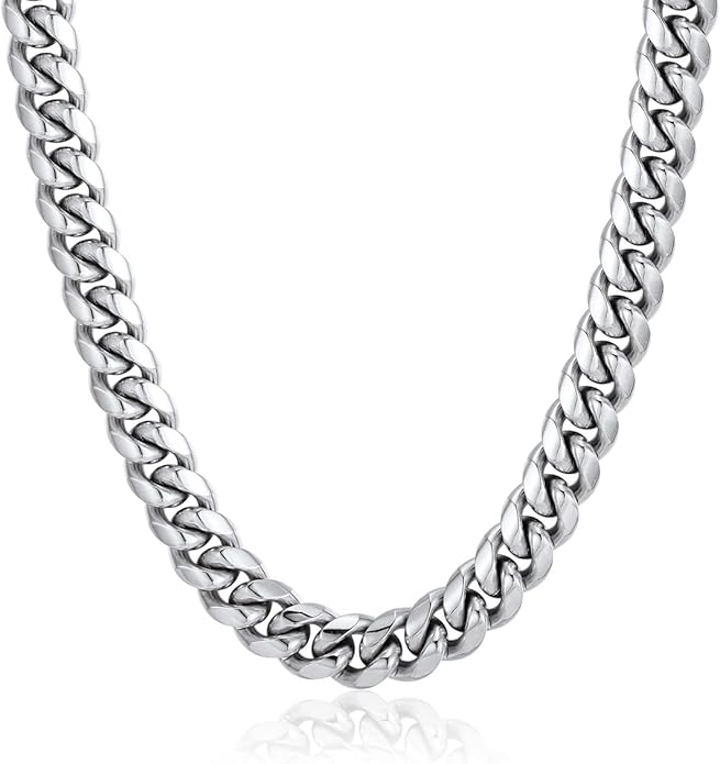 ChainsPro Chunky Miami Cuban Link Chains for Men,Stainless Steel Cuban Chain Necklace,4.8/6/10/14mm Width,No Tarnish& Thick Hip Hop Jewelry,18-30 inch Length, Black/Gold Plated/Silver,Send Gift Box