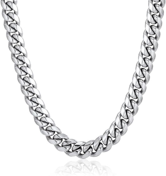 ChainsPro Chunky Miami Cuban Link Chains for Men,Stainless Steel Cuban Chain Necklace,4.8/6/10/14mm Width,No Tarnish& Thick Hip Hop Jewelry,18-30 inch Length, Black/Gold Plated/Silver,Send Gift Box