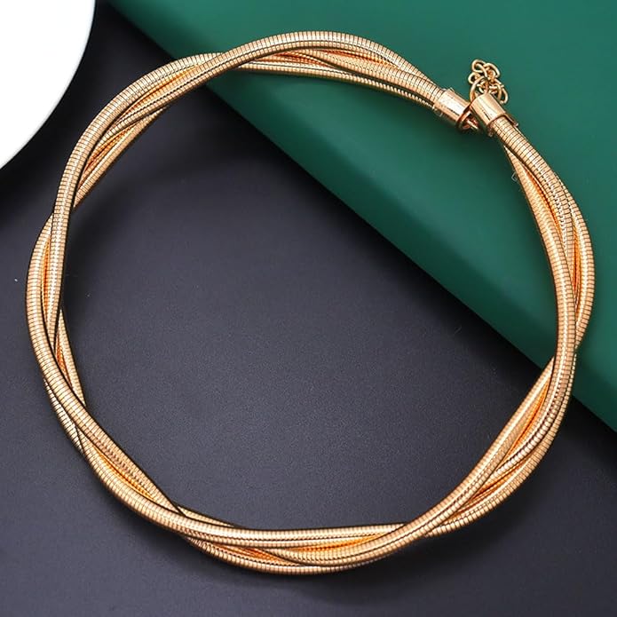 Chunky Gold Statement Choker Neckalce for Women Layered Snakebone Chain Collar Necklace Twist Wrap Stainless Steel Choker Punk Aesthetic Jewelry Gifts
